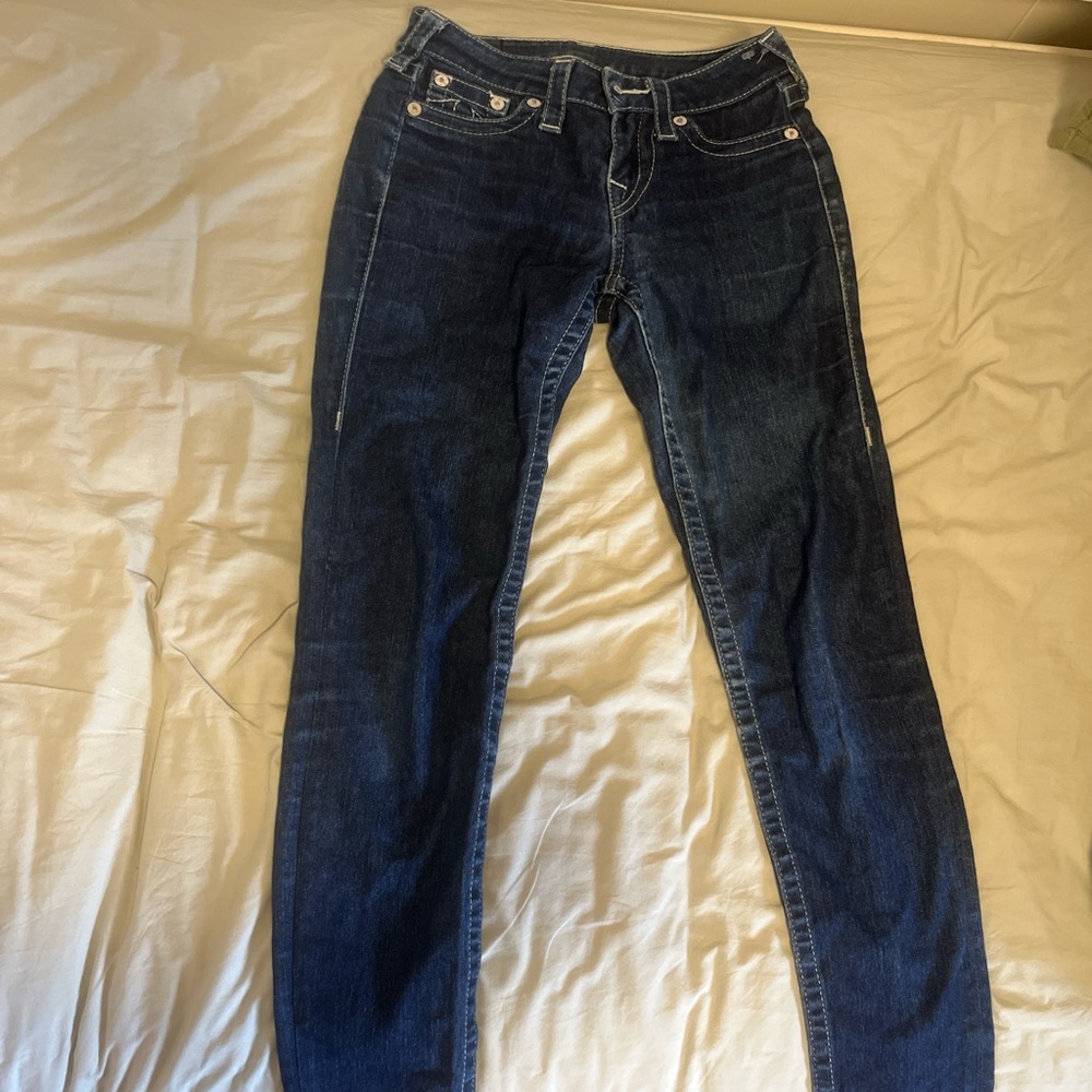 Dark Blue low rise True Religion Skinny Jeans with Classic Indigo Style